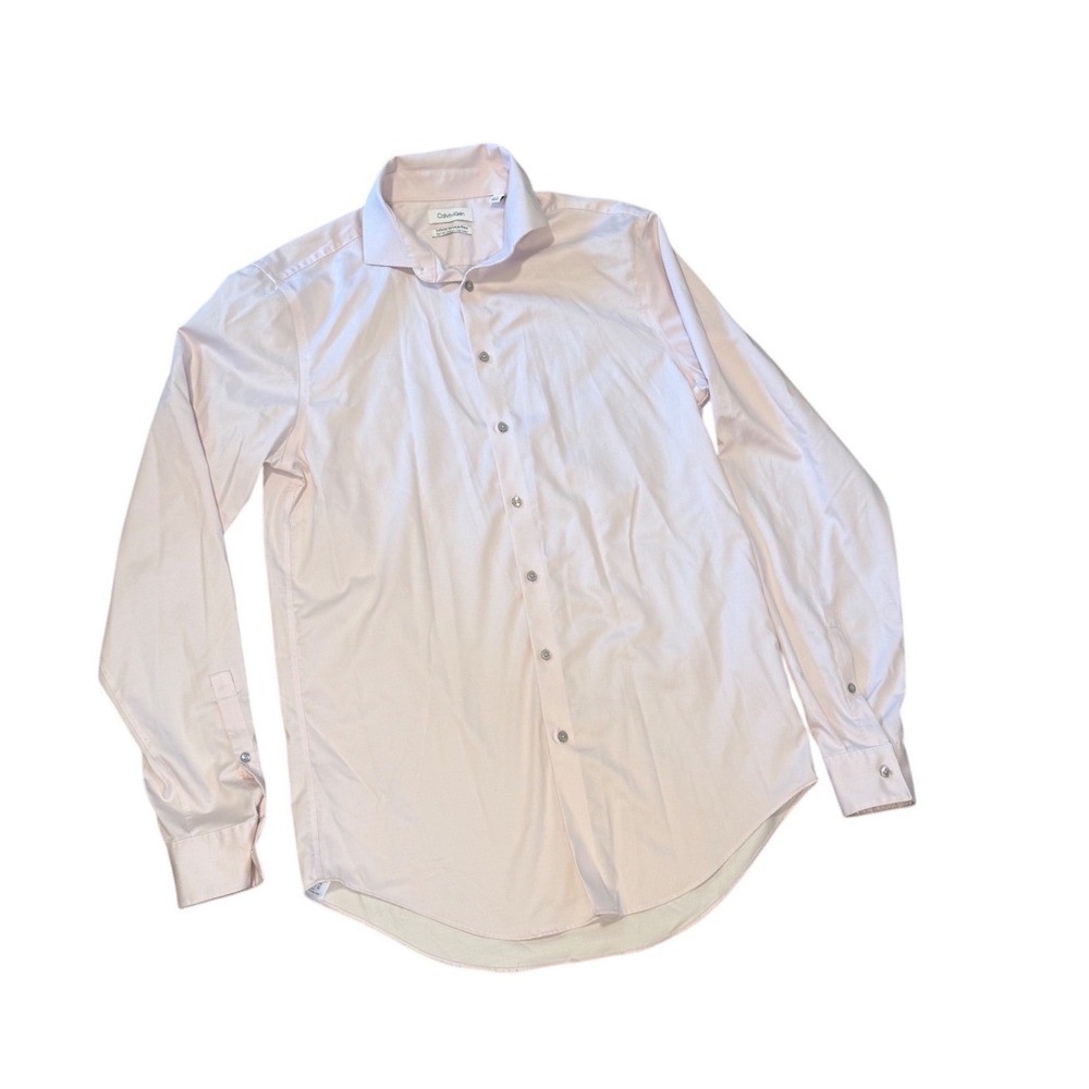 Calvin Klein Mens Pink Infinite Wrinkle Free Slim Tall Dress Shirt 16 36/37
